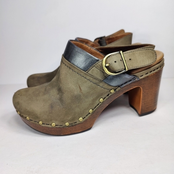 Dansko Delle Suede Retro Slingback Heel Platform Olive Clog Women's Size 7.5-8 - Picture 1 of 8